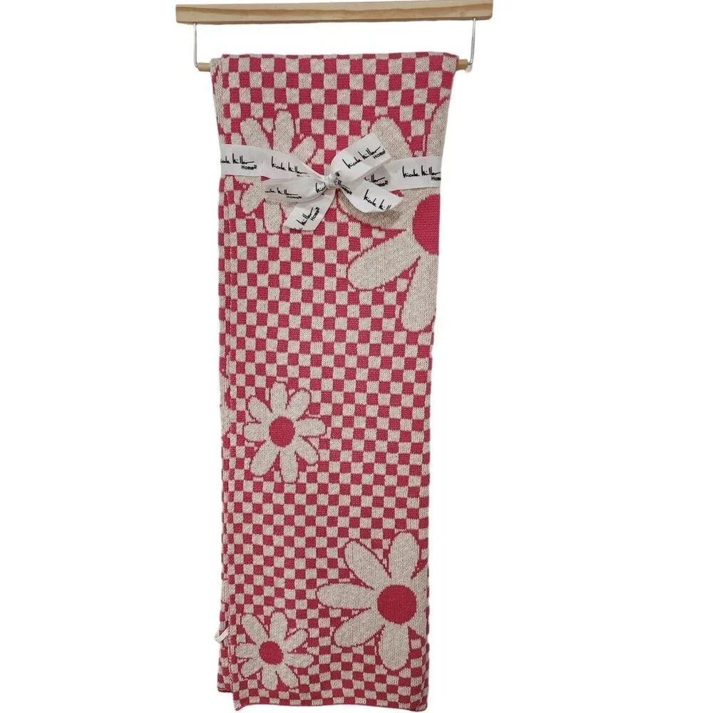 Nicole Miller Cotton‎ Throw Blanket Decorative Oversize Floral And Check 50x70in